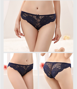 Culottes Femme Bleu Marine en Dentelle Florale Taille Basse Transparentes Sexy Confortables Douces Extensibles Romantiques Vente en Gros - Product Image 2