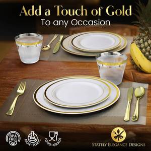 600 Pieces Hot <b>Plastic</b> Party Plates, Heavy Duty Elegant Fancy Disposable Dinnerware for Party Wedding Hotel Restaurant - Product Image 2