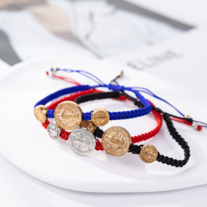 Bracelets tissés simples pour hommes et femmes, chrétiens catholiques, Saint Benoît - Product Image 1