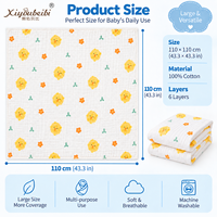 Couverture Bébé en Mousseline 100% Coton 6 Couches 110x110cm Douce et Respirante pour Nouveau-né, Couverture d'Emmaillotage, Vente en Gros OEM ODM