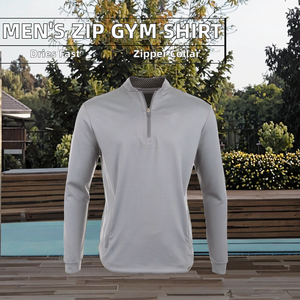T-shirt de compression à manches longues pour homme, 100 % coton, 180 grammes, fermeture éclair 1/4, séchage rapide, respirant, anti-boulochage, écologique - Product Image 2