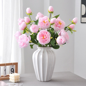 Flores Artificiales de Peonía Fangxin, Color Rosa, 3 Cabezas, Estilo Nórdico, Decoración para el Hogar, Arreglo Floral - Product Image 1