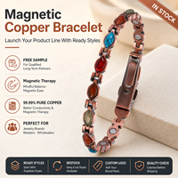 Joyería Magnética de Cobre Puro, Pulsera de Terapia Magnética con Eslabones de Piedras de Colores, Venta al Por Mayor, Suministro de Regalos Personalizados