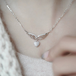 CAOSHI Collane con Ciondolo a Forma di <span class=keywords><strong>Cuore</strong></span> con Design Ali Delicate e Zirconia Cubica per Donne, Gioielli di Moda per Matrimoni e Fidanzamenti - Product Image 1