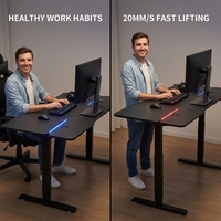 Bureau électrique commercial AOR en acier inoxydable, réglable en hauteur, extensible, moderne, avec éclairage et protection contre la surchauffe, fonction de refroidissement