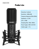Microfono USB a Condensatore Cardioide con Cancellazione del Rumore, Portatile, in Plastica, per Registrazione in Studio, con Braccio, Filtro Anti-Pop, Supporto Anti-Shock, Cablato, in Metallo