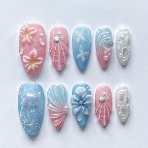 <span class=keywords><strong>Uñas</strong></span> Postizas Betifnail Nuevas Hechas a Mano Reutilizables Estilo Francés Acrílico Princesa Dulce y Lindo Para Presionar Removibles Formas Almendra y Ataúd - Product Image 1
