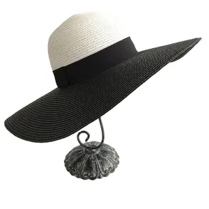 Sombrero de sol preto e branco para casamento, chapéu folgado de verão folgada e de aba larga para mulheres, chapéu de grandes dimensões