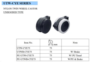 New Arrival Premium Quality <b>Plastic</b> Office Chair Caster Twin <b>Wheel</b> Nylon 75mm Diameter BIFMA Load Capacity Plain Bearing - Product Image 2
