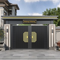 Porte de cour de villa moderne en alliage d'aluminium durable, art sculpté finement, maison auto-construite rurale, double porte extérieure, étanche, à battants