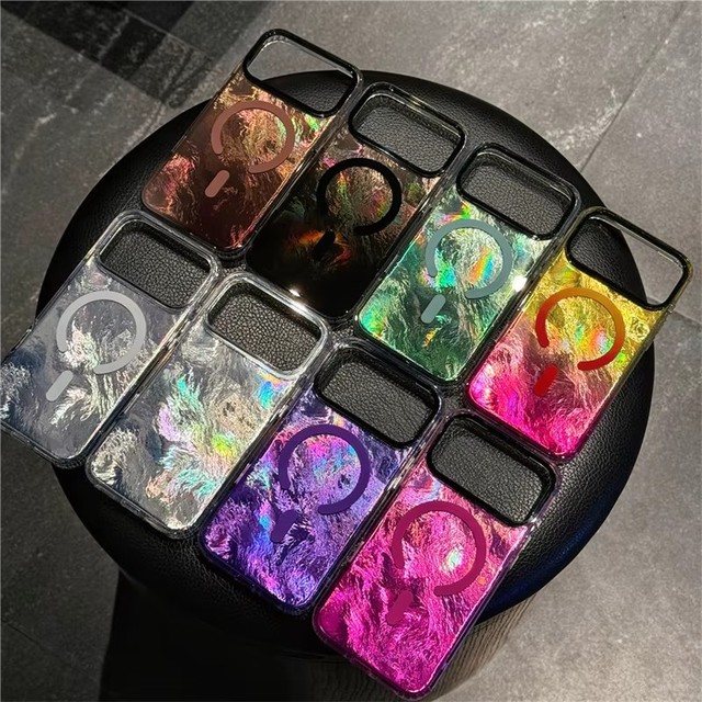 Shimmer Gradient Laser Magnetic Phone case for iPhone 17 16 15 14 Pro Max Iridescent IMD Magnet Shell Rainbow Texture Back Cover