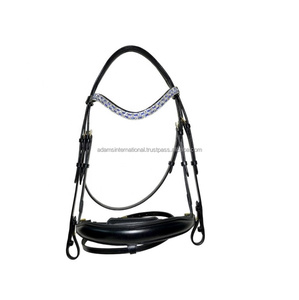 Bride de cheval en cuir de qualité supérieure avec une bande de sourcils cousue fantaisie et une bande de nez cousue - Product Image 4