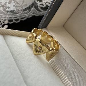 Bague en argent pur S925 avec zircon d'amour, style rétro INS, design de niche, texture, plaqué or 18 carats, simple, éternité, tendance, incrustation, vente en gros - Product Image 1