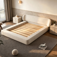 Ensemble de meubles de chambre à coucher modernes de luxe, lit d'hôtel avec pieds en bois, cadre de lit king size ou queen size en cuir capitonné, lit en bois de luxe