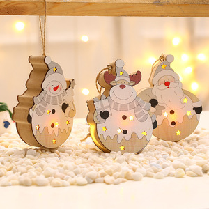 New Nordic style Christmas decorations: Wooden illuminated Christmas ornaments, Santa Claus <b>tree</b> ornaments. - Product Image 1
