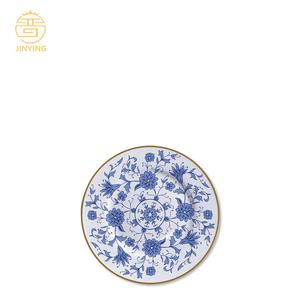 Juego de Platos Elegantes JINYING con Diseño Floral Azul, Incrustaciones Doradas, <span class=keywords><strong>Vajilla</strong></span> de Cerámica de Alta Calidad, <span class=keywords><strong>Vajilla</strong></span> Azul <span class=keywords><strong>y</strong></span> <span class=keywords><strong>Blanca</strong></span> para Bodas - Product Image 2
