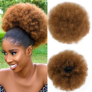 Ricci <span class=keywords><strong>chignon</strong></span> afro sbuffo coulisse capelli a coda di cavallo 8 pollici corti afro crespo ciocca ciambella capelli umani di grandi dimensioni - Product Image 6