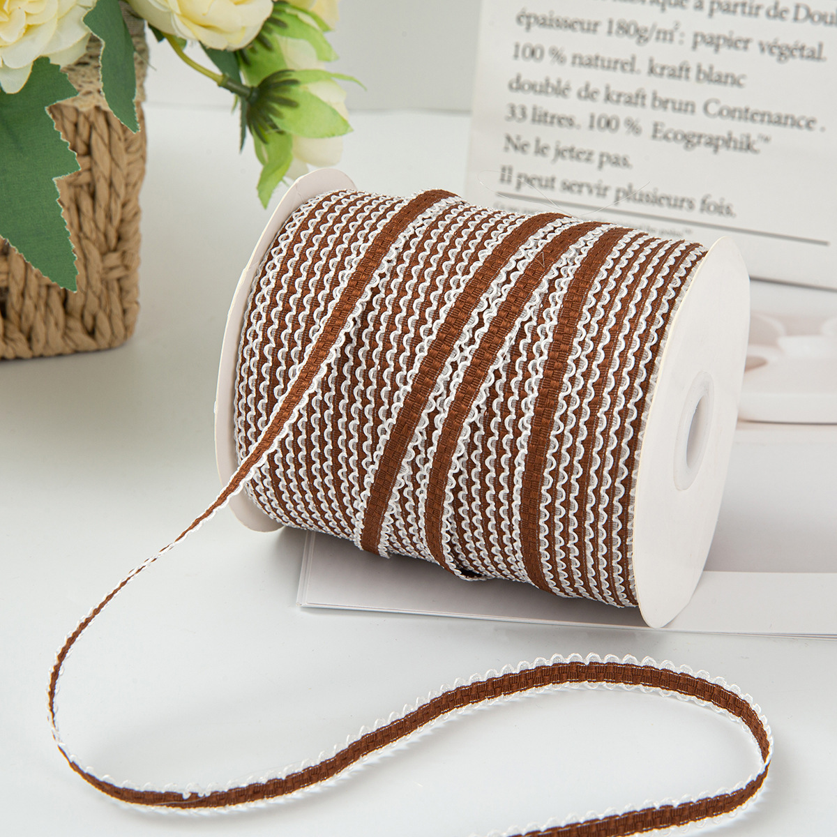 9mm deep coffee tooth edge bubble ribbon