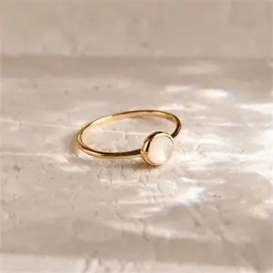 Vewant Modeschmuck Zierliche 925 Sterling Silber Ringe Gold Solitaire Perlmutt Ring