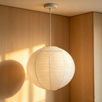 Abat-jour en papier de riz épais fait main, design à lignes épaisses, style Wabi Sabi, lanterne suspendue ronde pour la décoration intérieure
