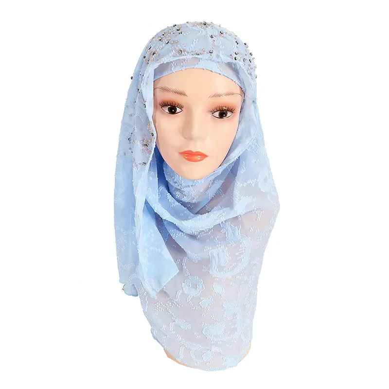 Jilbab Hijab Sifon Selendang Mode Sifon Berkilau Malaysia Hadiah Buatan Tangan Wanita Jilbab Muslim Manik-manik Lebaran Ramadan dengan Berlian
