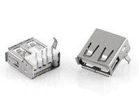 USB AF 90 °   Conector Hembra Tipo A para DIP, Carcasa de Plástico Blanca, 4 Pines Rectos/Curvados para Cargador, Banco de Energía, Montaje en PCB
