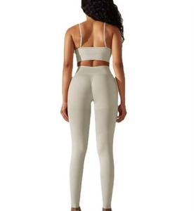JAC22 B2527 Leggings de cintura alta con control de abdomen y efecto levanta glúteos, Sujetador deportivo sexy con espalda bonita, Traje de yoga de punto transpirable - Product Image 3