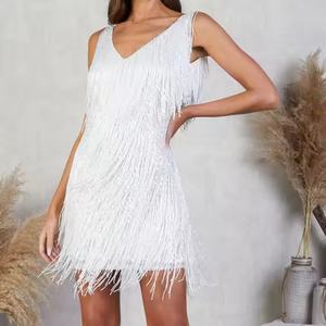 Nouvelle arrivée, robe de soirée élégante de haute qualité pour femmes, sexy, sans manches, avec des plumes brillantes, des paillettes, des franges, robe de soirée scintillante - Product Image 4