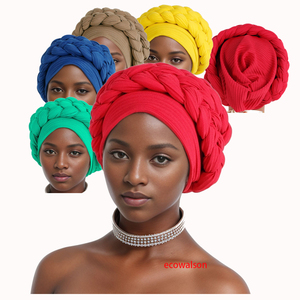 Nigéria Wrap Head <span class=keywords><strong>Bonnet</strong></span> prêt à porter <span class=keywords><strong>femme</strong></span> Headtie Autogele 2024 tissu doux tresse Halo Turban casquette femmes africaines tête enveloppes - Product Image 1