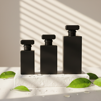 Flacon de parfum rectangulaire en verre mat noir, vide, avec pompe pulvérisatrice et boîte de sécurité enfant, faible MOQ, 30ml, 50ml, 100ml