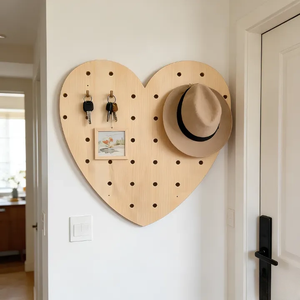 Romantic Heart Shaped Varnish 7 <b>Shelves</b> Durable DIY Mounted Entryway <b>Bedroom</b> Solid Wood Decor Pegboard Wall - Product Image 1