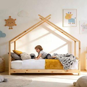 Cama de Madera Personalizada, Cama Infantil Tipo Casa, Cama para Niños, Adolescentes, Bebés, Niñas y Niños, Dormitorio, Madera Natural - Product Image 3