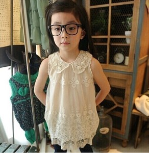 Último Diseño en Ropa Infantil, Vestido Corto sin Mangas con Encaje Dulce y Perlas para Niñas - Product Image 5