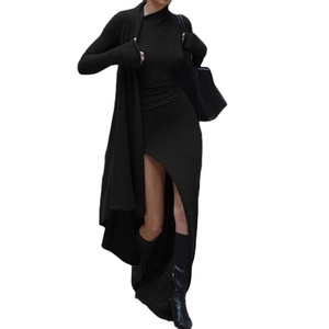 Vestido largo ajustado de punto personalizado de alta calidad para mujer, ropa de calle de moda, vestido largo sexy con abertura alta para mujer - Product Image 1