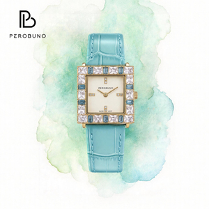 Reloj Elegante para Mujer PeroBuno, Esfera con Incrustaciones de Topacio, Correa de Cuero, Azul y Rosa, <span class=keywords><strong>Serie</strong></span> Cubo de Azúcar - Product Image 4