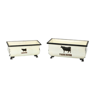 Set of 2 Farmhouse Decor Enamel Tubs Nested Metal Tin Buckets Square Planter