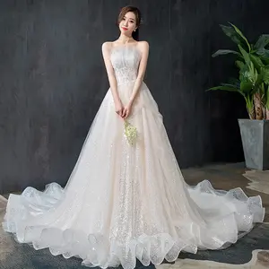 ZX-1134 New Bridal Trail Main Wedding Dress Champagne Color Strapless Level Lace Wedding Dress Shining Dream Wedding Gown