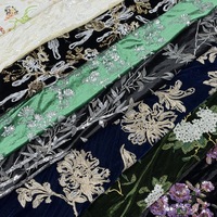 Tissu en velours brodé de perles et de sequins, motif floral 3D stéréoscopique pour robe de mariée, robe de soirée, abaya, kaftan, vente en gros