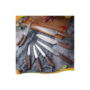 Juego de 7 cuchillos de cocina de acero inoxidable con mangos de madera, cuchillo de chef, Santoku, cuchillo multiusos, cuchillo para pelar - Product Image 1