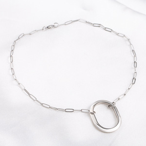 Minimalist Stainless Steel Hollow Oval Pendant <b>Necklace</b> Unisex Geometric Design China Yiwu Origin Certified Casual XYN0272 - Product Image 2
