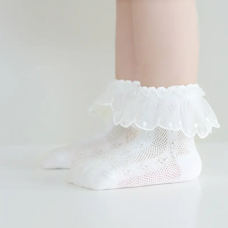 Custom new lace baby socks summer thin mesh non-slip breathable girl cotton socks multi-color multi-style