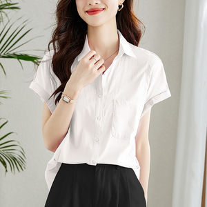 Chemise en coton pour <span class=keywords><strong>femme</strong></span>, manches courtes, été, nouvelle mode jeune, haut décontracté chic en coton - Product Image 4