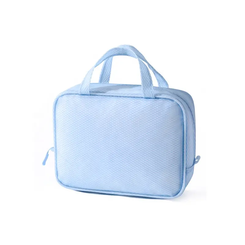 Fashion clear frosted waterproof EVA net PVC mesh toiletry makeup cosmetic travel zipper bag set