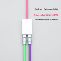 Câble d'extension USB-C double port (1 vers 2) en gros, charge simultanée PD 100W, distribution intelligente de l'alimentation, en silicone