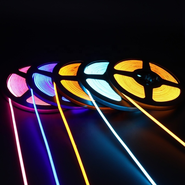 Flexible COB LED Strip Light 4mm 5V 12V 24V 480LEDs/m Red Blue Orange Pink Purple White DIY Dotless Linear COB LED Strips