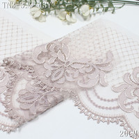Dentelle brodée en tulle nude de 20 cm, motif floral bleu avec fil argenté brillant, Tela De Encaje pour robe, lingerie, décoration