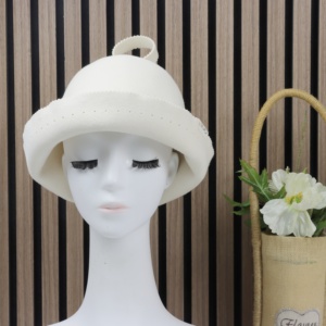 White Nature 2mm Hot GRS FELT <b>Polyester</b> <b>Fabric</b> Eco Friendly Merino <b>Wool</b> Sauna Hat - Product Image 2