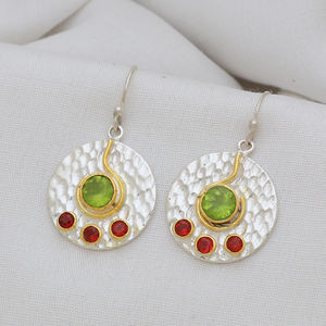 New Arrival 925 Sterling <b>Silver</b> Drop <b>Earrings</b> Dual Tone Garnet and Peridot for Daily Wear and <b>Weddings</b> for Parties and Gifts - Product Image 3