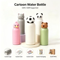 Botol Air Termos Stainless Steel Dinding Ganda Anti Bocor Bebas BPA dengan Tutup Motif Hewan Lucu, Cangkir Karakter Kawaii untuk Anak dan Dewasa