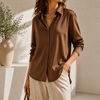 Chemisier élégant en satin pour femme, à col boutonné, manches longues, couleur unie, idéal pour le bureau et les trajets quotidiens, vente en gros